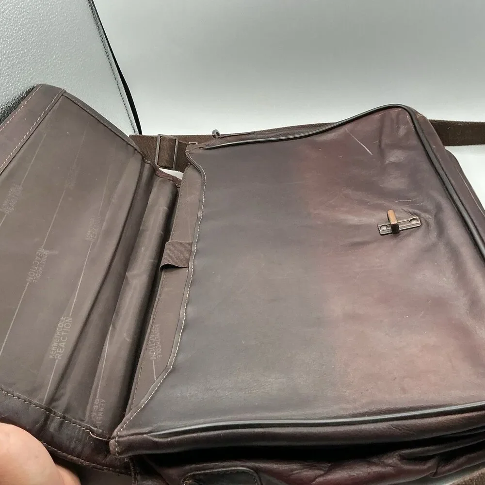 Kenneth Cole Reaction Brown Leather Messenger Laptop Briefcase Shoulder Bag
